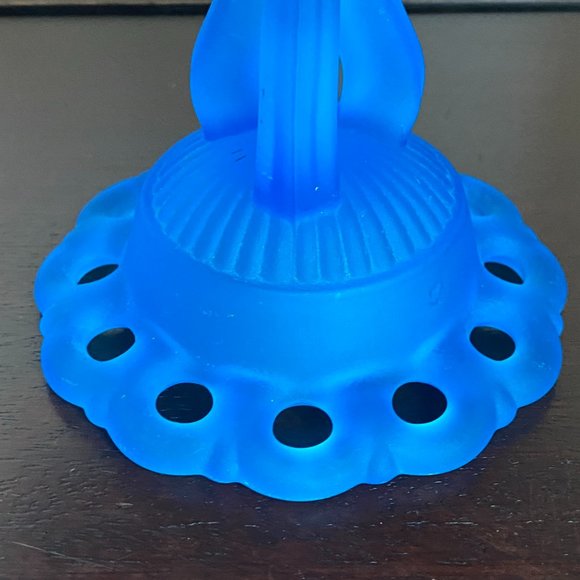 Vintage Westmoreland Elegant Glass Blue Satin Mist Doric Open Lace Console Set - Picture 7 of 16